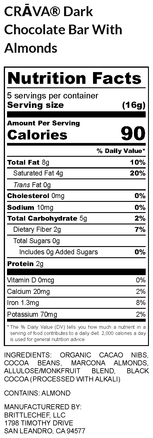 Dark Chocolate with Almonds | Premium Craft Chocolate by CRĀVA™