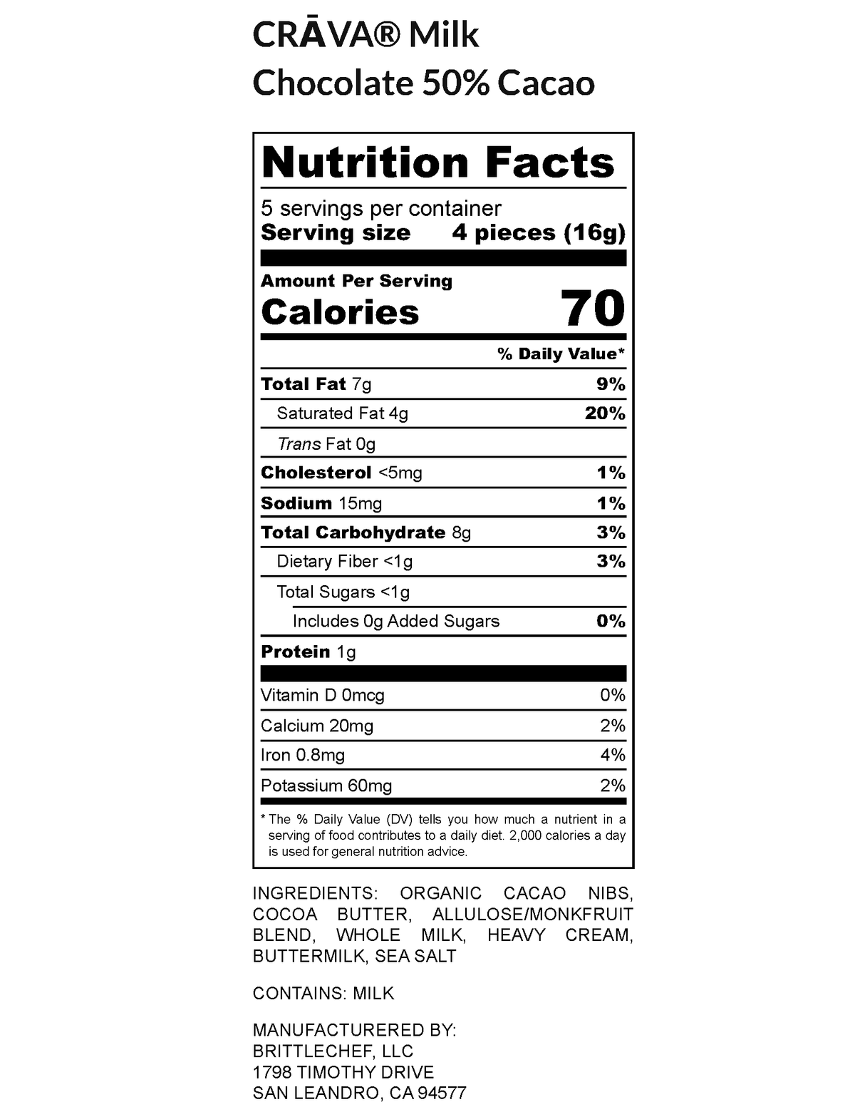 Premium Milk Chocolate — Keto Friendly, Allulose Sweetened, No Added Sugar