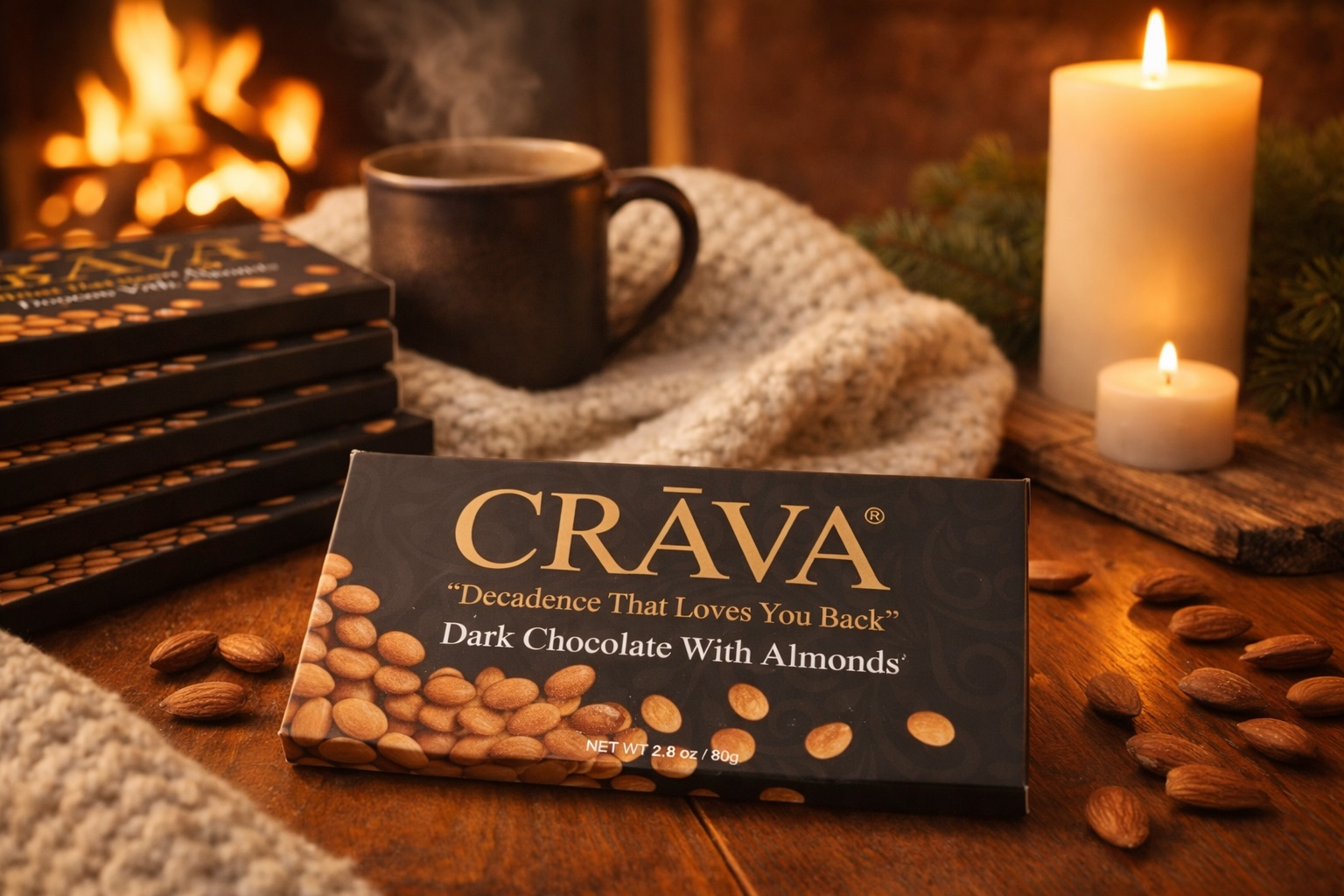 Dark Chocolate with Almonds | Premium Craft Chocolate by CRĀVA™