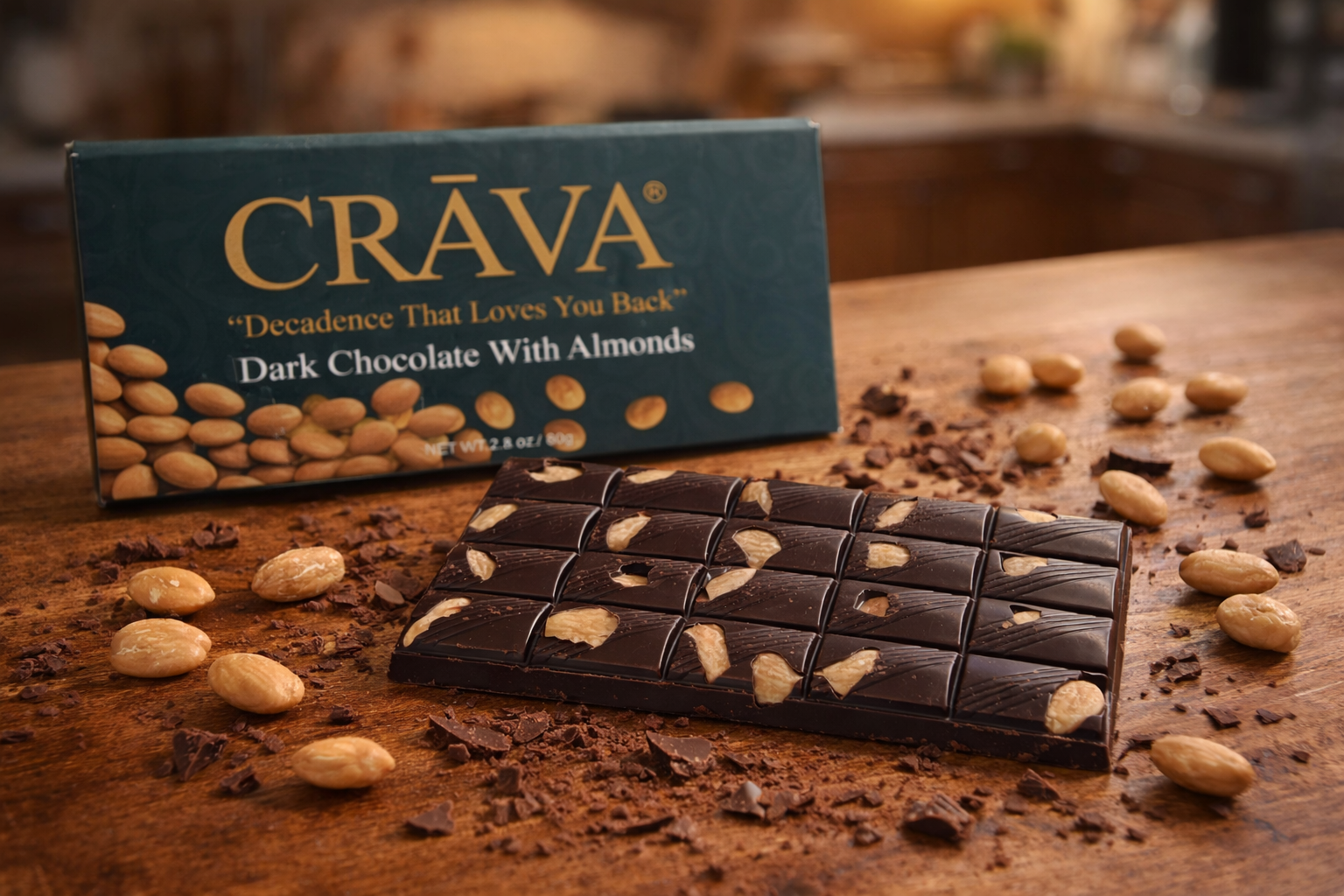 Dark Chocolate with Almonds | Premium Craft Chocolate by CRĀVA™